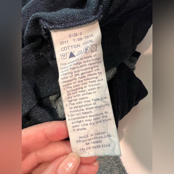 Forty Five 45 RPM Studio Japan Indigo dyed cotton striped sweater sz 2 sm med - Picture 5 of 5